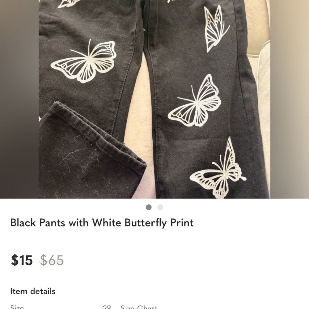 Black Women's Jeans with White Butterfly Print